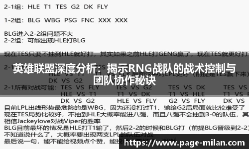 英雄联盟深度分析：揭示RNG战队的战术控制与团队协作秘诀